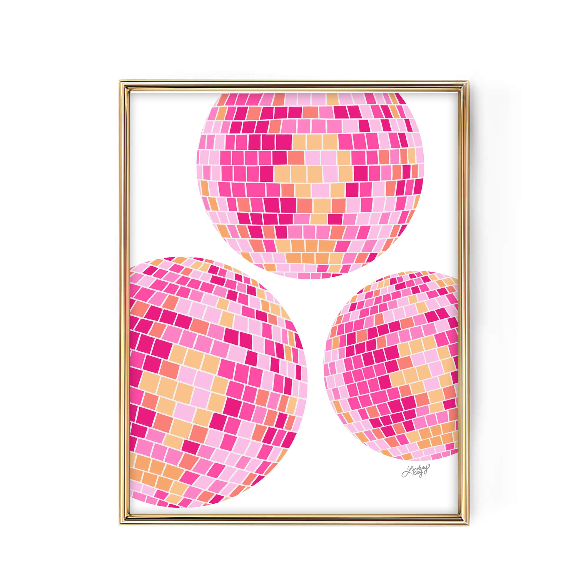 Ilustración de bola de discoteca (paleta rosa/amarilla) Fondo blanco - Impresión de arte